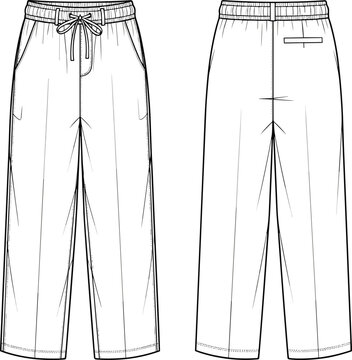 Women wide leg pants front and back technical fashion template for casual apparel design illustration