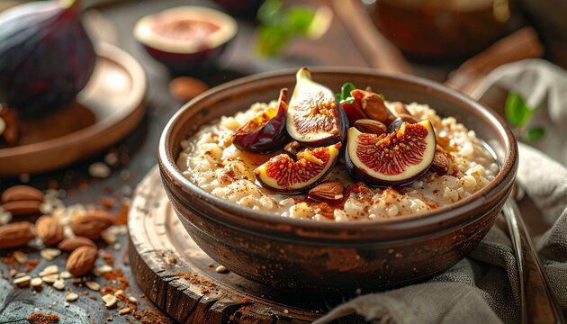 Warmer Dattel-Porridge mit Zimt, Mandeln und Feigen
