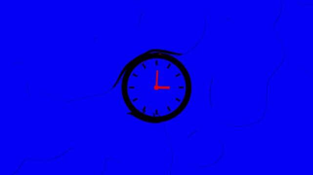 Abstract motion background with a front clock and futuristic countdown timer, glowing hours/minutes/seconds, rotating stopwatch elements, and smooth loop animation.