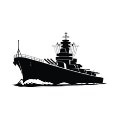 warship silhouette on water black and white isolated vector © Md