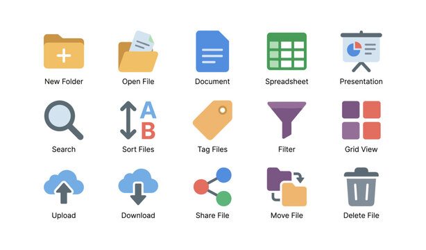 File management icons showing folder and document controls