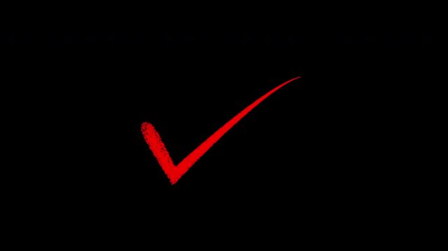 Hand-drawn red check mark animation on black background, for success and, approval concepts