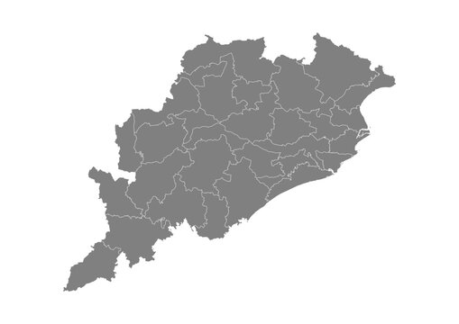 Odisha State Map With District Boundaries Grey Vector Illustration Detailed Political Administrative Outline Cartography Graphic Design India Geography Territory Location Shape Isolated Background