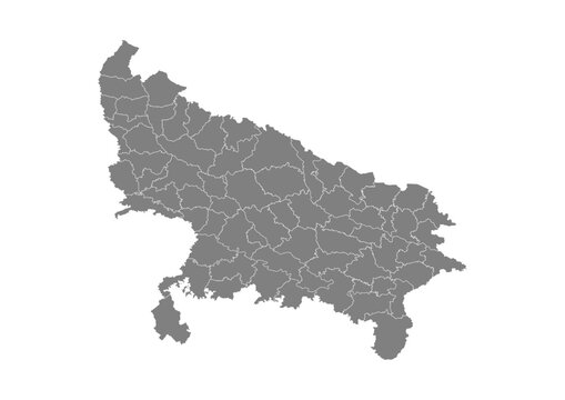 Uttar Pradesh State Map With District Boundaries Grey Vector Illustration Detailed Political Administrative Outline Cartography Graphic Design India Geography Territory Location Shape Isolated