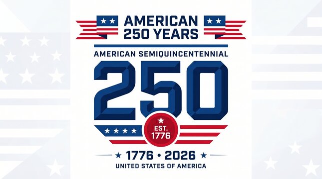 Patriotic emblem commemorating the american semiquincentennial, celebrating 250 years of usa independence.