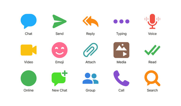 Messaging icons for chat interface on white background