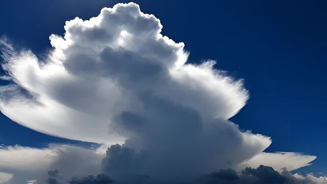 Dramatic Lenticular Cloud Formation Against Deep Blue Sky.