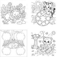 Fototapeta premium Set of four cute animal dot to dot activities for children with activity educational coloring children