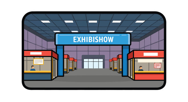 Exhibition booths in a convention center.