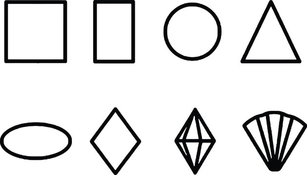 Set of seven simple geometric shapes in black lines Vector