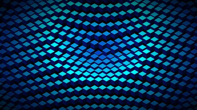 A vast isometric data grid animation, showcasing glowing cybernetic structures and futuristic digital network architecture.