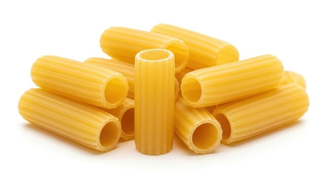 Uncooked Rigatoni Pasta Isolated on White Background - Italian Durum Wheat Semolina Macaro