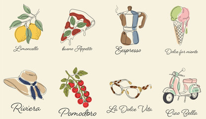Minimalist Italian Summer Line Art Vector Set © Klay