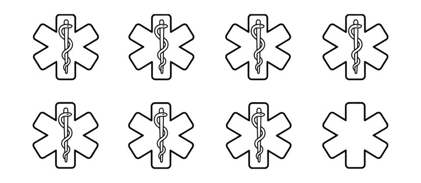 Set of continuous line drawing star of life symbols. medical linear icon pack.