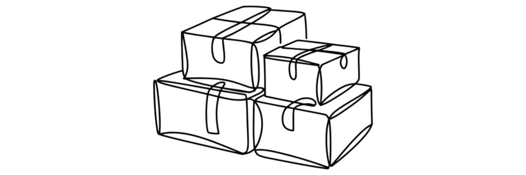 Stack of boxes one line drawing. continuous line art of delivery packages.