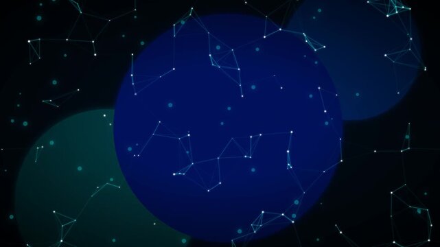 A complex plexus network constellation, connecting digital nodes and data points in a seamless 3D tech web.