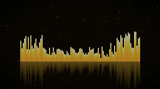 A high-end luxury gold audio spectrum equalizer, elegantly reflecting premium sound waves and deep bass beats.