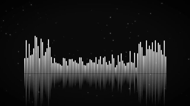 A sleek monochrome minimal audio spectrum visualizer, providing clean and sharp white waveform analytics.