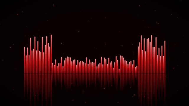 An intense blood red audio spectrum visualizer, pulsing with dangerous energy and heavy bass frequencies.