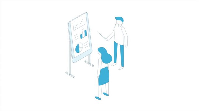 Business plan isometric concept footage. Strategic business planning, creating financial plan, startup development, corporate marketing strategy.