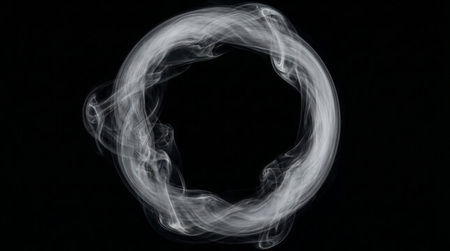 Wispy Smoke Ring Vortex &mdash; Isolated White Circle on Pure Black Background png 