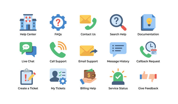 Customer support and help center icons displayed in grid