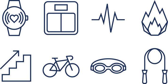 Fitness and Health Tracking Icons Set for Wellness, Exercise, and Monitoring Physical Activities on Digital Platforms