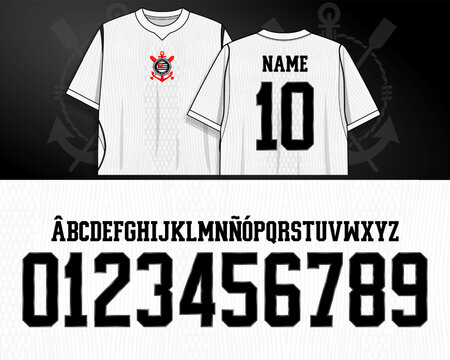 Bold varsity display font with beveled corners and compact structure. Vector alphabet and numeric set created for athletic branding, sharp visibility, balanced spacing and premium sportswear layouts