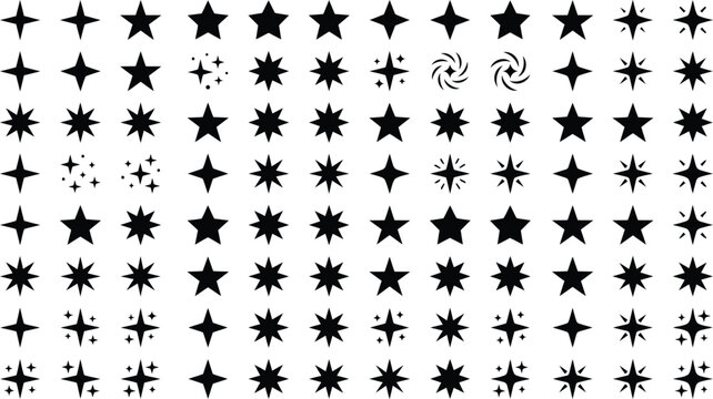 Stars set icons, different sparkle star shapes icon collection, shine stars sparkles signs, bling decoration