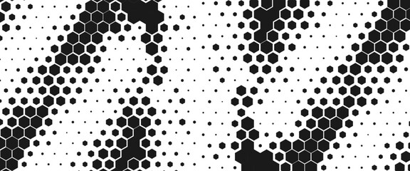 Fototapeta premium Vector technology pattern black and white abstract geometric transition pattern with hexagon shape halftone effect for sporty background..