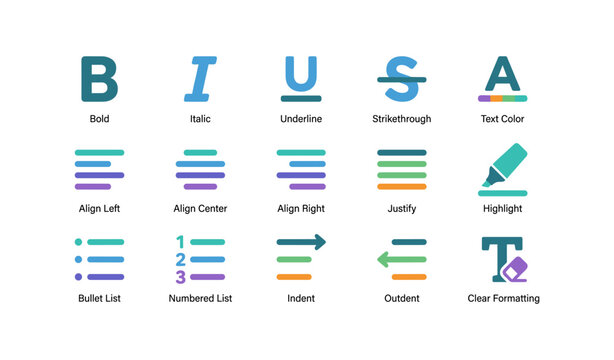 Text formatting icons showing editing controls on white background