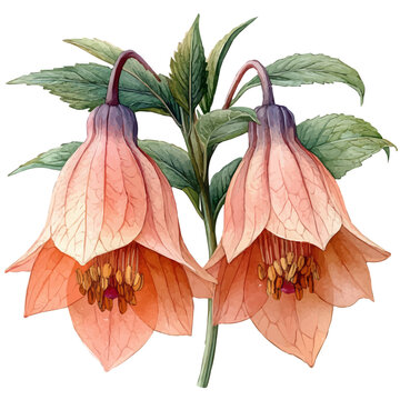 Abutilon Branch, watercolor illustration, vector isolated on a white background.