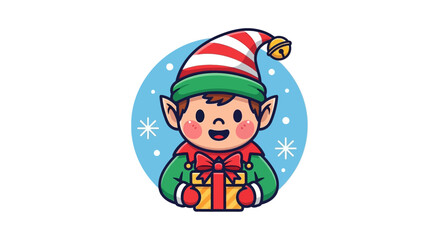 Naklejka premium Cartoon Elf Wearing Christmas Hat.