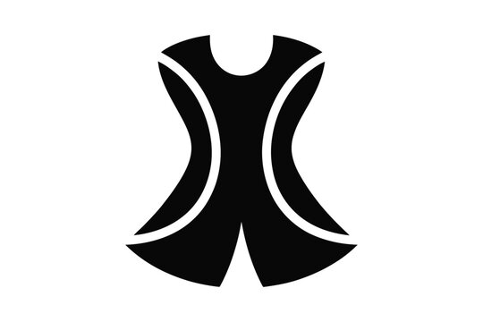 Symmetrical black and white of a stylized corset or bodice garment, featuring curved side panels and a fitted waist shape, isolated on a white background, for fashion and, apparel industry