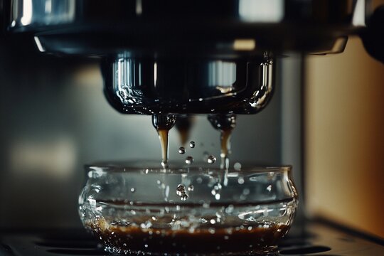 Close-up drip coffee maker brewing coffee with slow drip flow