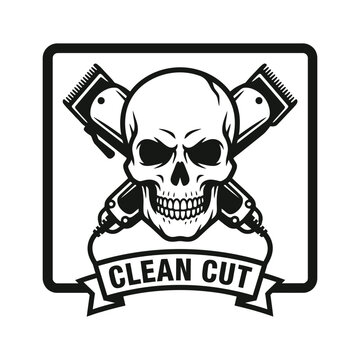 Clean cut barber skull emblem vector