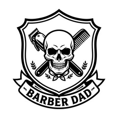 Fototapeta premium Barber dad skull emblem with crossed tools vector
