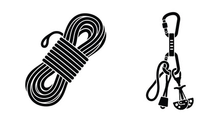 Climbing rope and carabiner set black silhouette © MdRakib