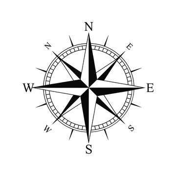 Compass rose illustration with cardinal directions on white background
