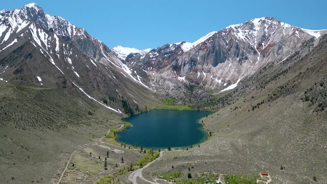 Mammoth Lakes California - Convict Lake High Aerial View in Summer with No Clouds