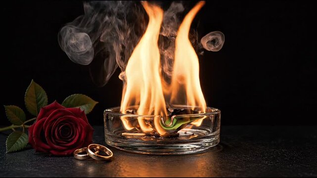Person Burning a Green Card in a Glass Ashtray Symbolizing Immigration Issues