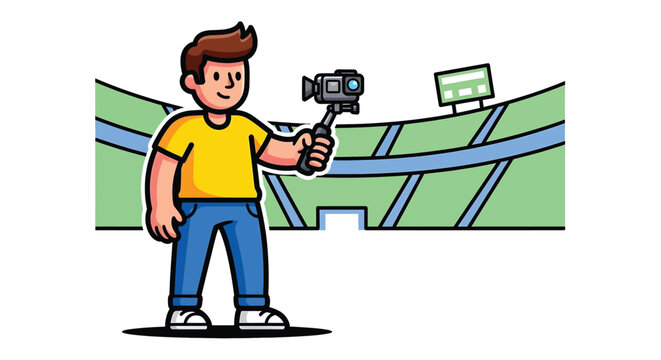 Young man holding a video camera.