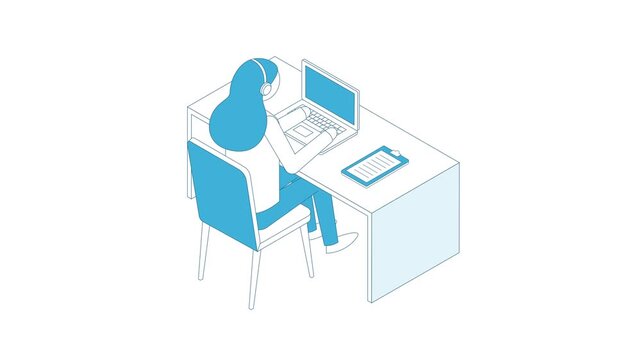 Online assistant outline isometric. Customer support male consultant, marketer, trader, office worker at workplace. Call center operator, chat manager in headset at workplace, consultant managers. 