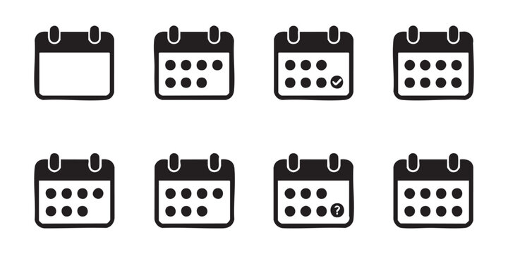 Calendar icon set with different symbols for schedule planning and important dates.