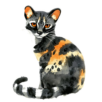 Genet, watercolor illustration, vector, isolated on a white background.