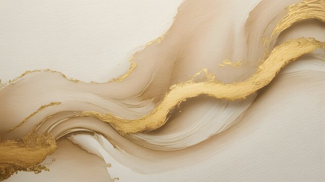 Abstract beige and gold marble texture with flowing lines and shimmering accents high-quality
