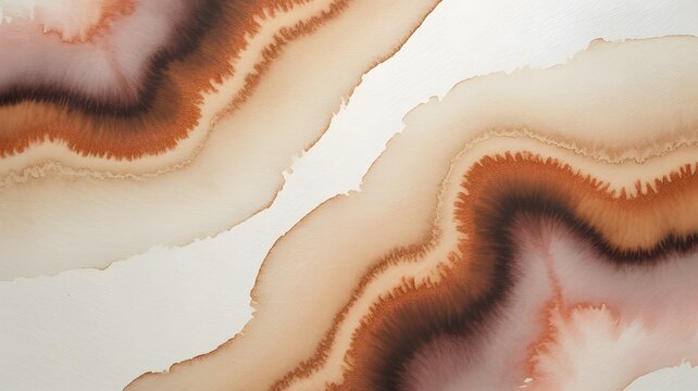 watercolor wash abstract background with swirling brown and beige tones on white paper