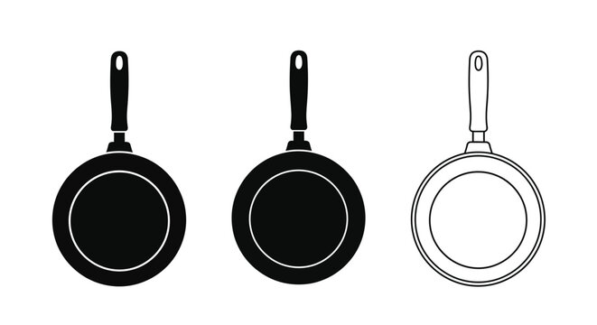 Frying pans set black and white silhouette