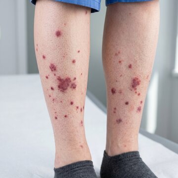 Systemic Vasculitis Skin Symptoms Close Up with Purpura Petechiae and Livedo Reticularis