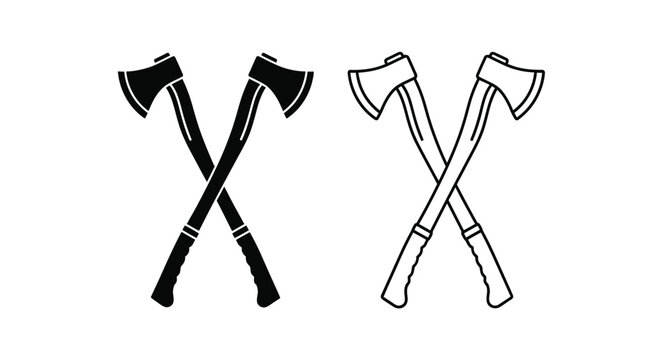 Two crossed axes black and white silhouette